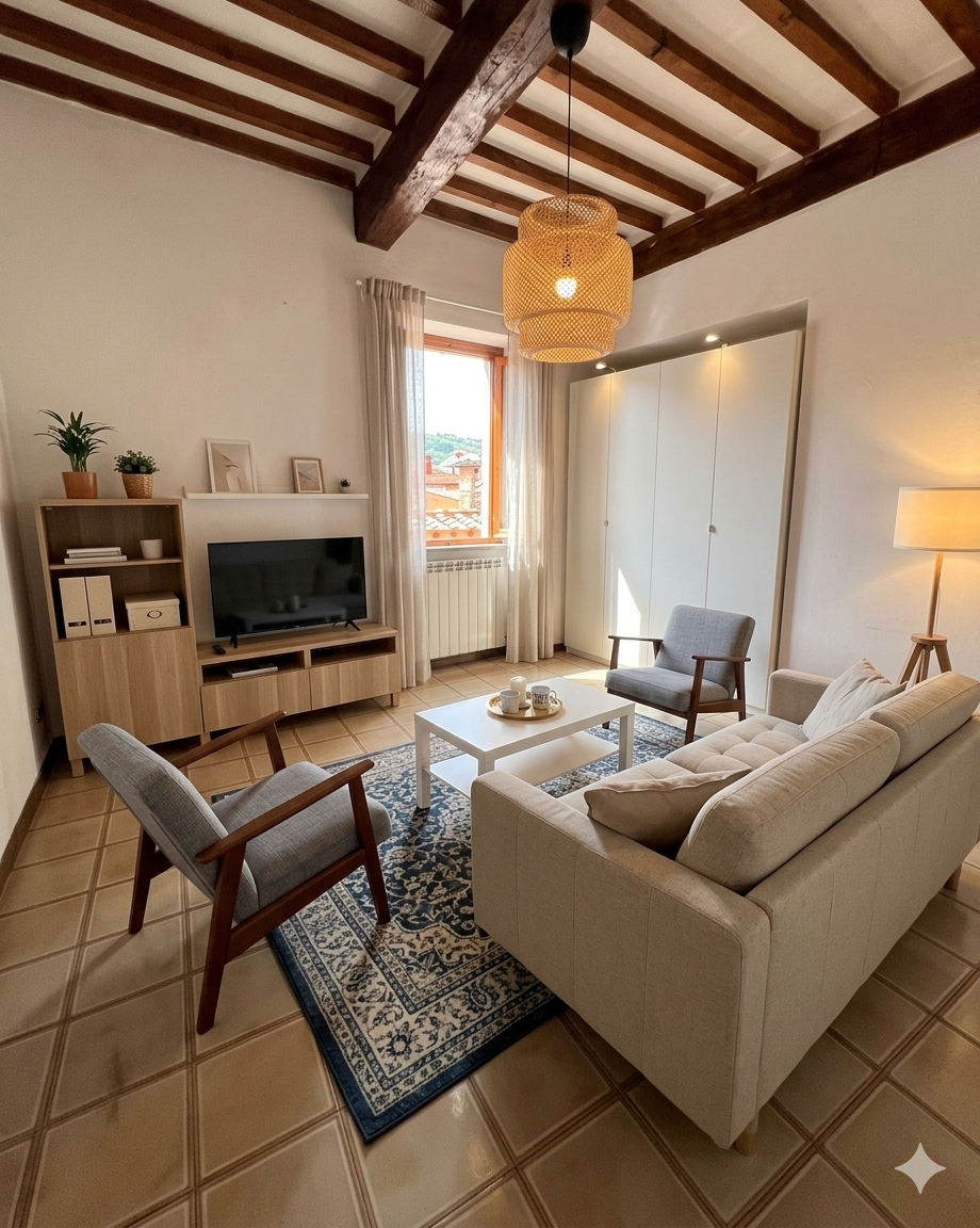 Two bedrooms, garden, balcony, big cellar and storage